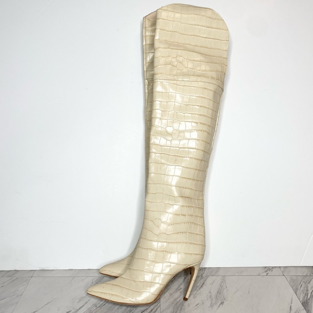 Schutz Maryana Eggshell Crocodile Over The Knee Boot 8 1/2 B